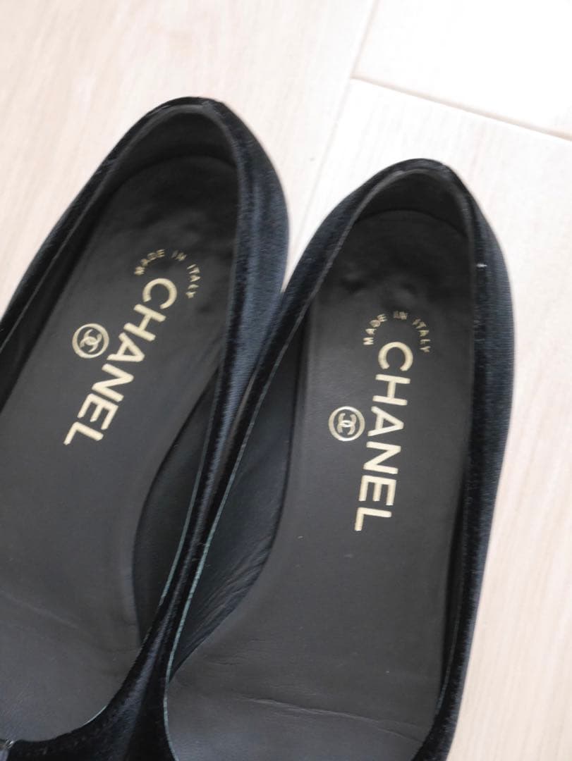 CHANEL CCロゴ リボン バレエシューズ パンプス ブラック 36