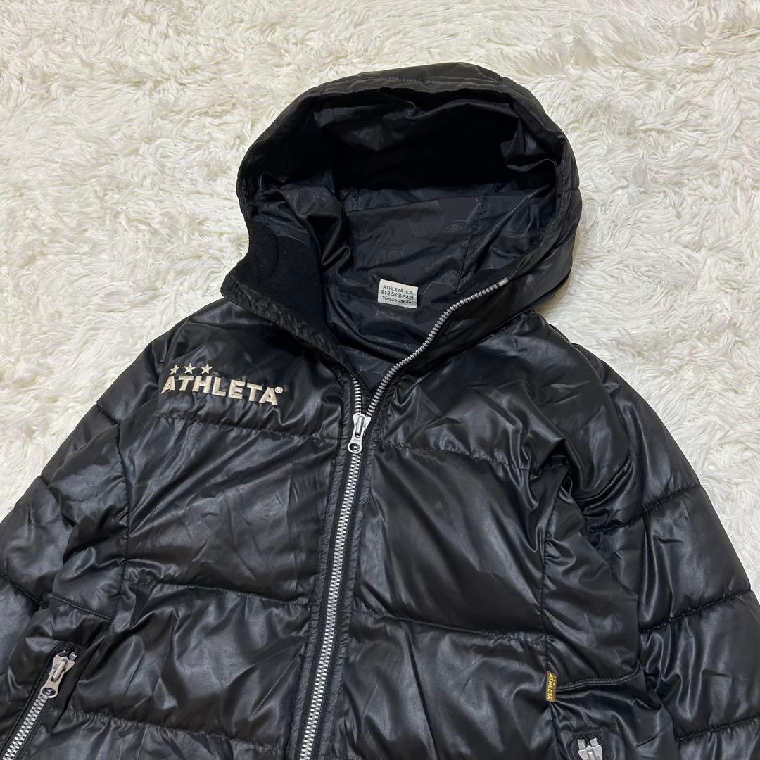 良品★アスレタ〔130〕キッズ ベンチコート フード付 ダブルジップ 黒