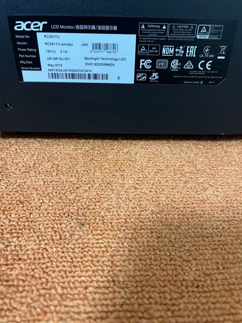 Acer スピーカー内蔵 モニター ディスプレイRC241YUsmidpx