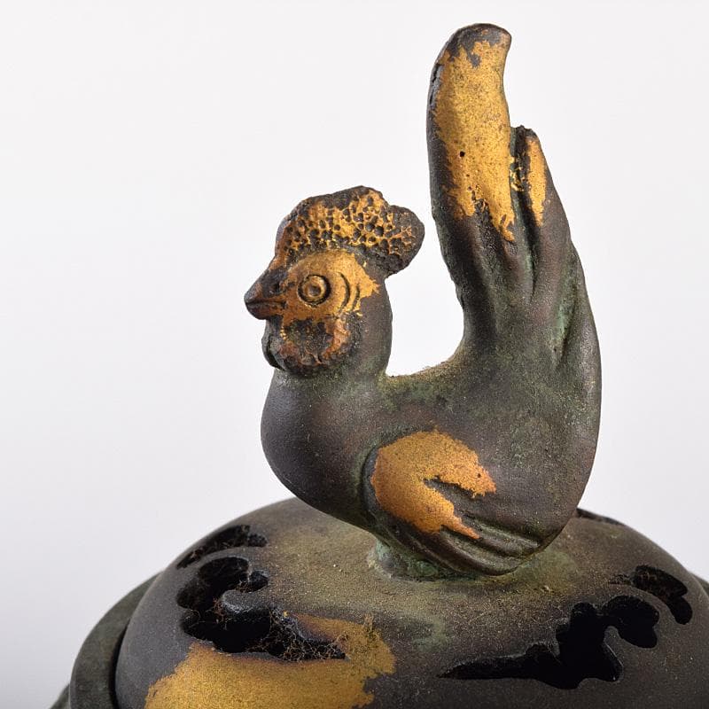 平安　秦蔵六造　鍍金銅　諌鼓　香炉　共箱　T R8037