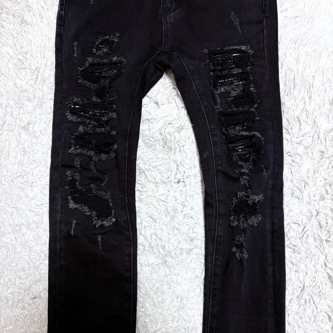 【極美品】mnmlミニマル　ダメージ加工スキニーデニムジーンズ　バンダナ　w30