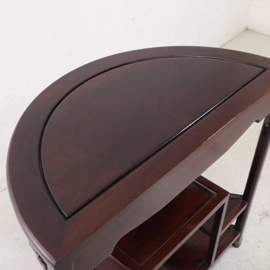 値下げ 銘木 唐木 花梨無垢 花鳥透かし彫り 違い棚 ハーフムーンコンソール