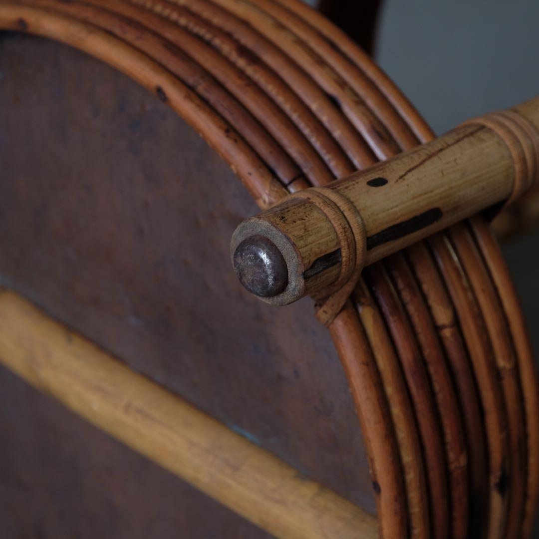 竹とラタンの円柱型傘立て　アンブレラスタンド 古家具 古道具 昭和レトロ