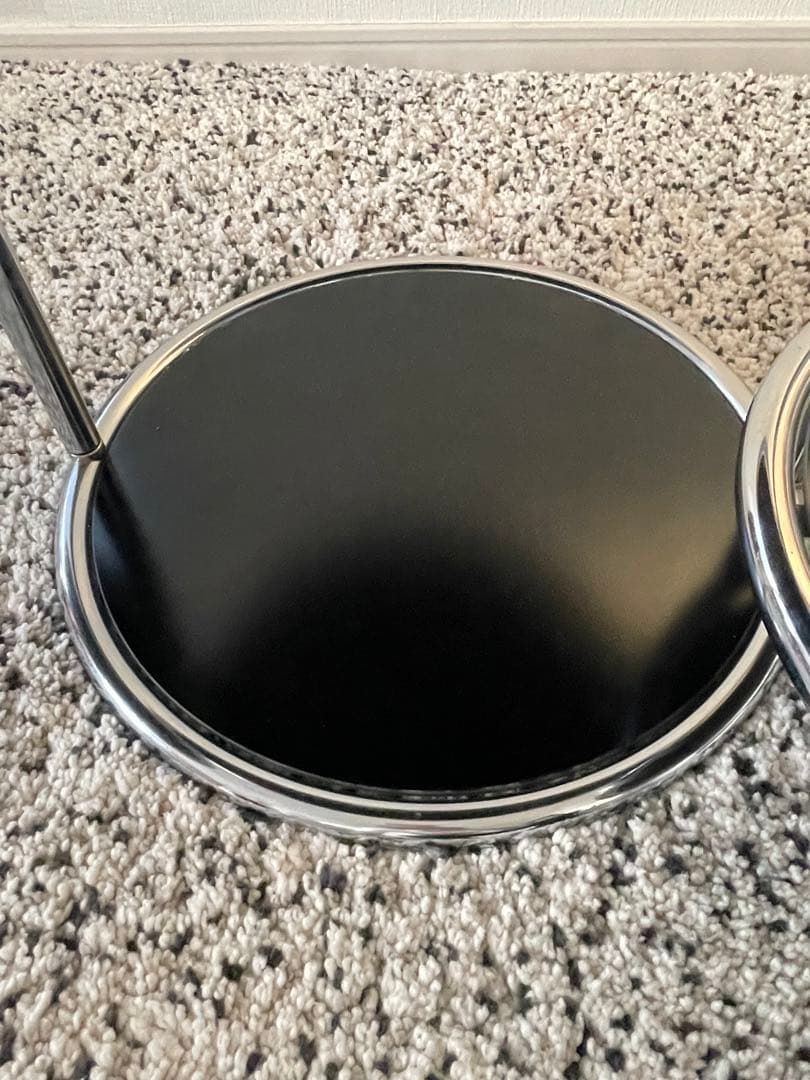 MID century 4段回転可動式スライド ガラス天板ラウンドテーブル