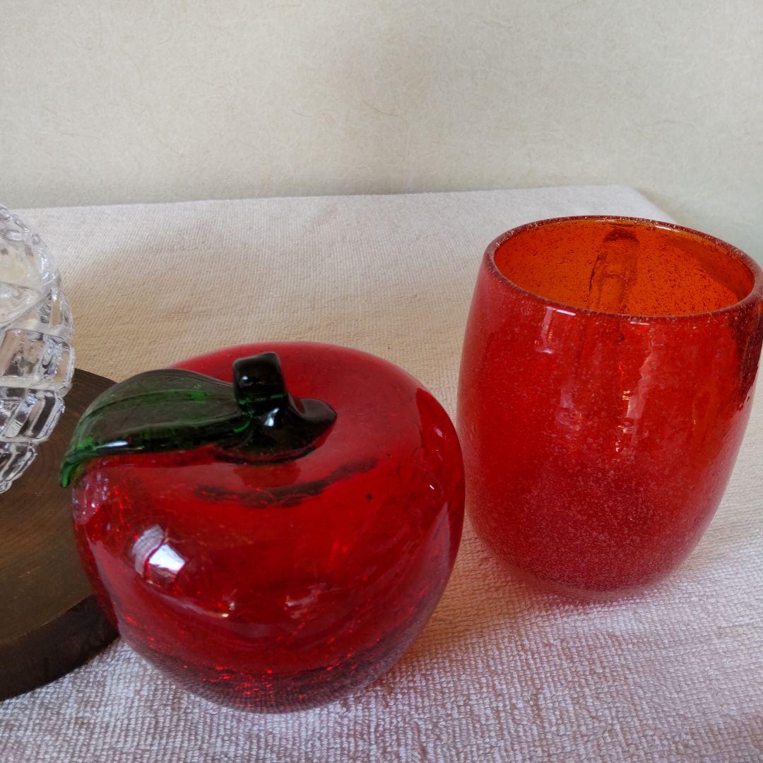 りんご4点セット　林檎のステンドグラスランプとAppleガラス小物