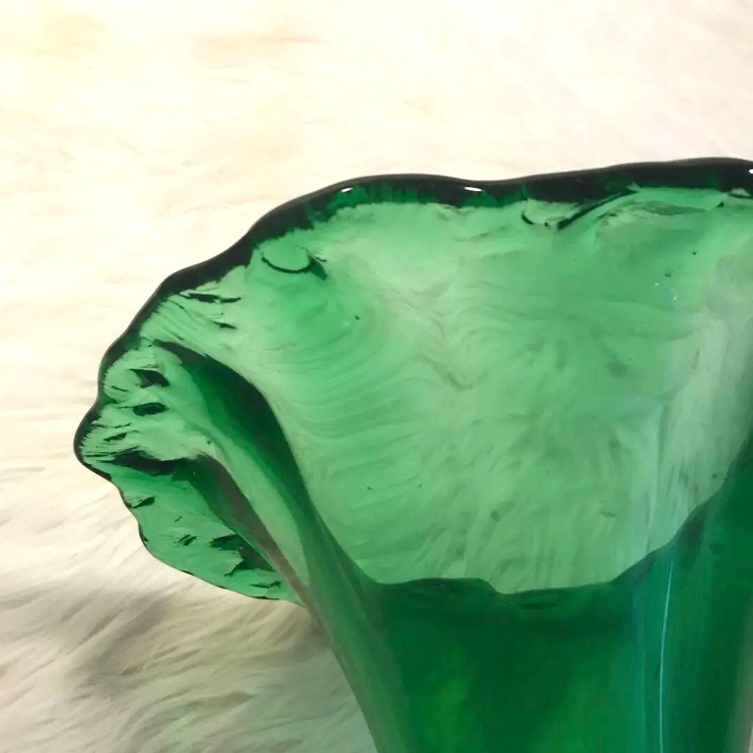 【 超希少品 】70's STIVER ITALY 大型 花瓶 クリスタル 緑