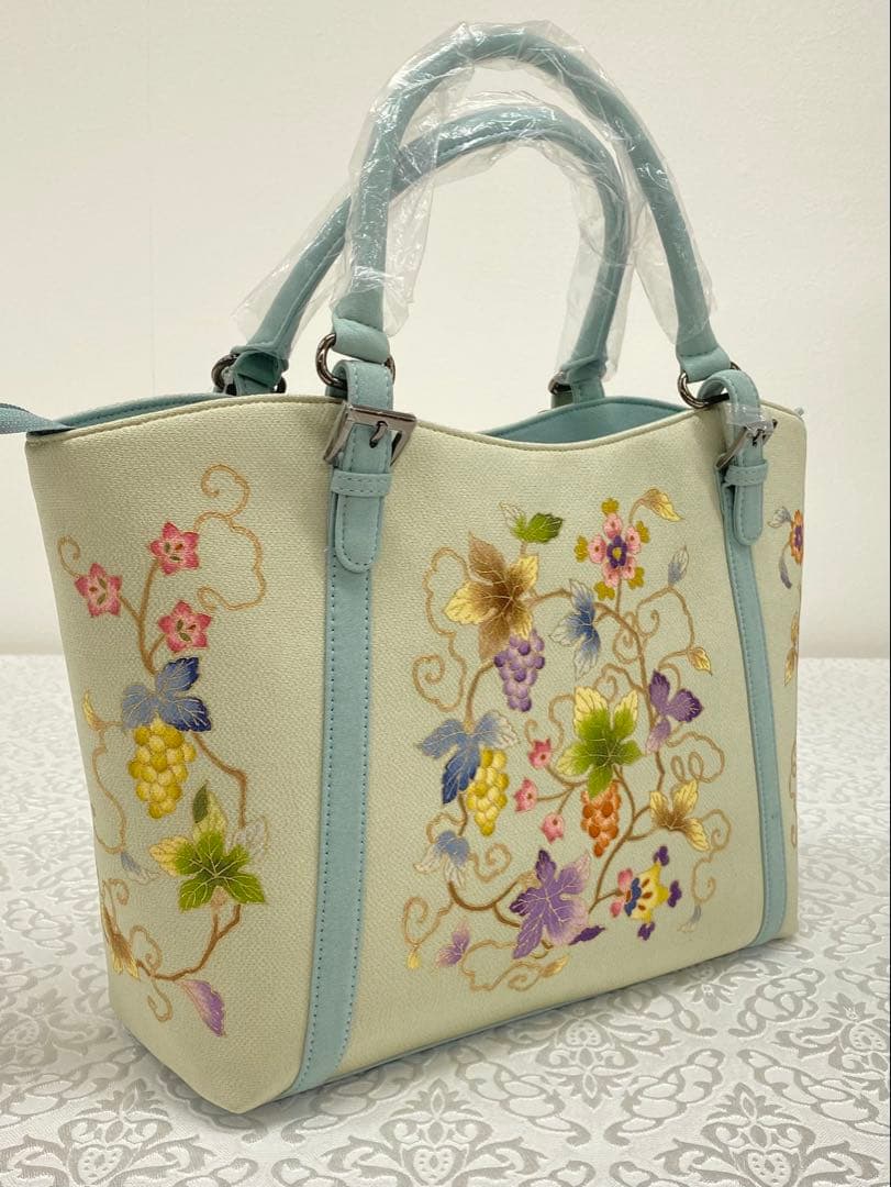 岡重謹製 未使用品 OKAJIMA バッグ 京友禅 金彩 葡萄唐草 正絹