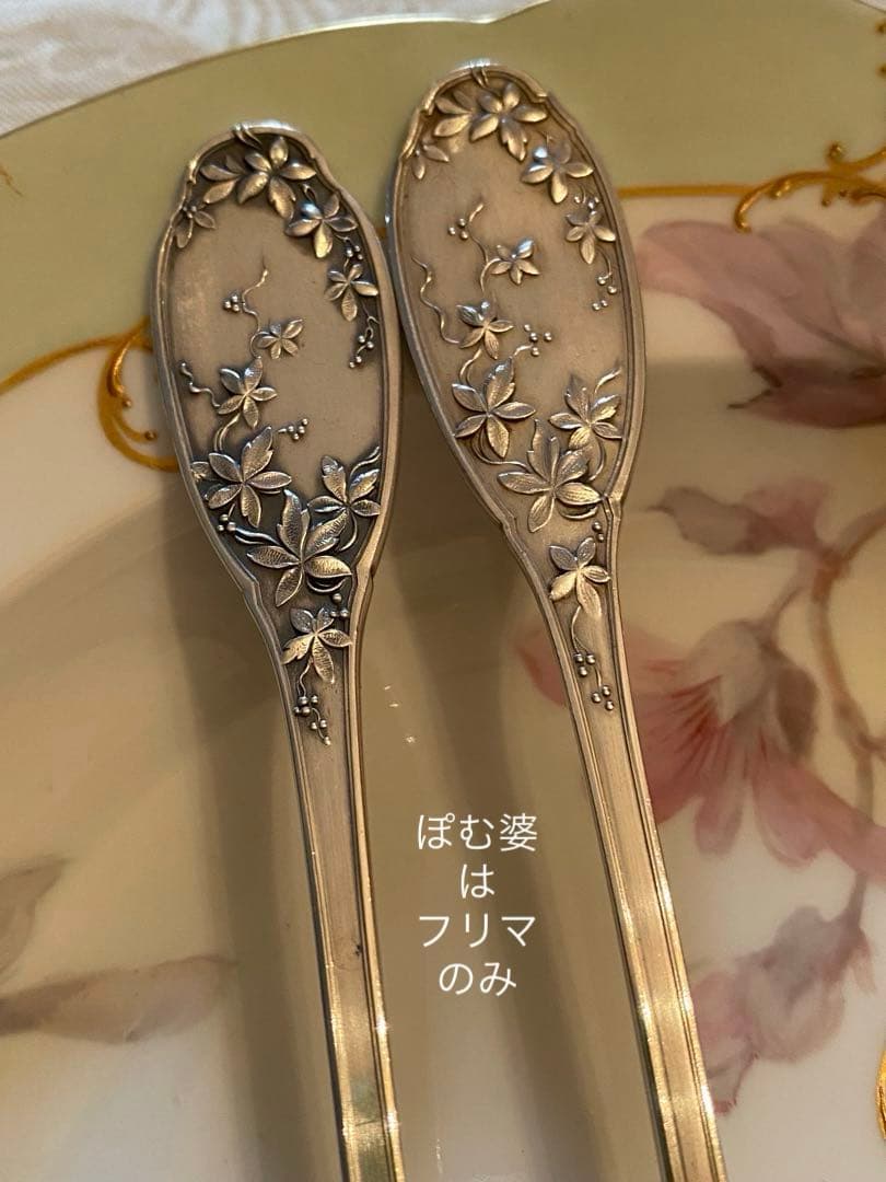 【フランス／E.Lefebvre】純銀／デザートフォーク＆スプーン