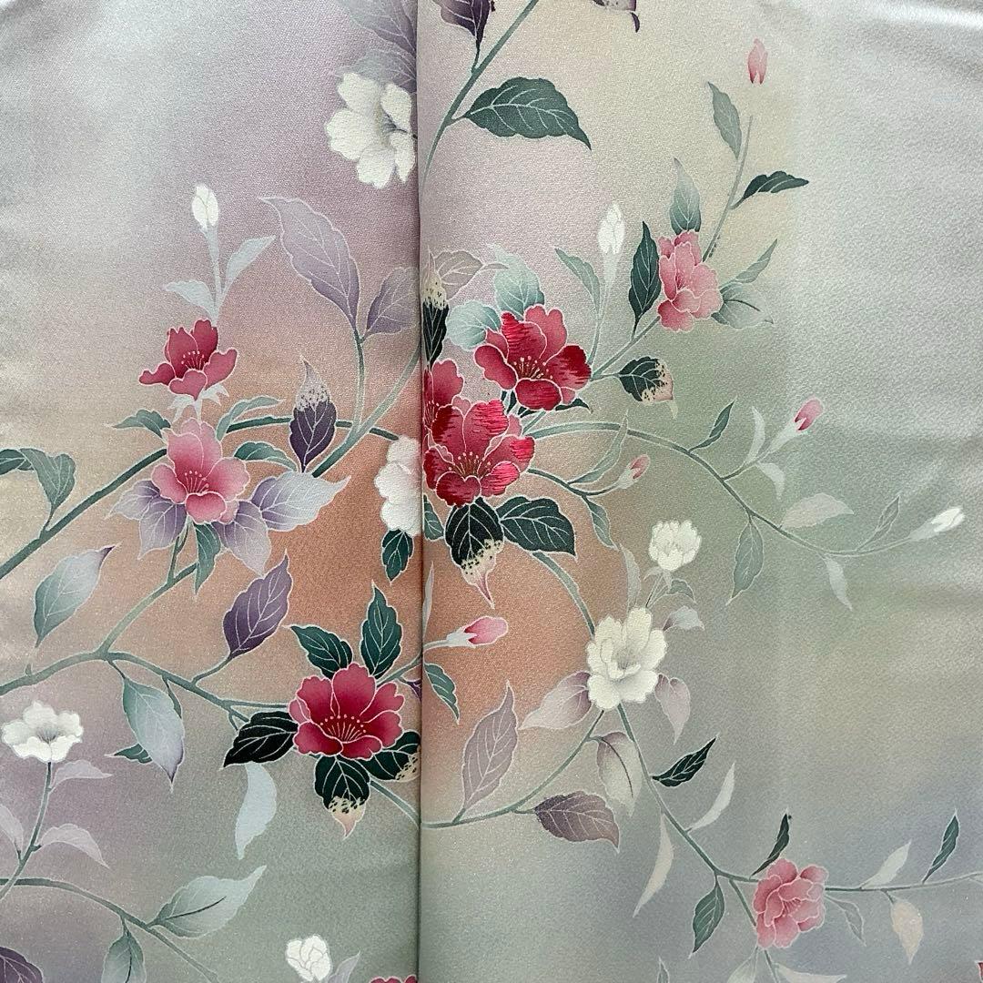 b375 正絹　袷　訪問着　友禅　金糸　未使用しつけ付極美品　着物