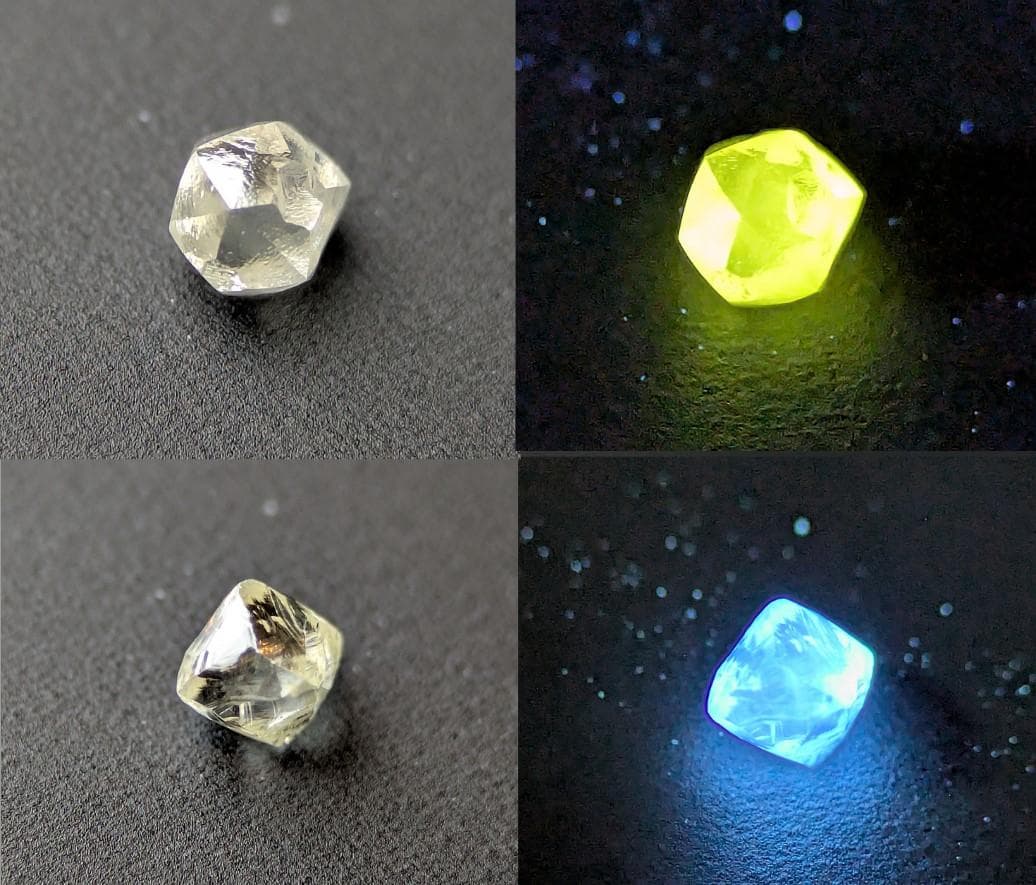 天然ダイヤモンド原石 蛍光４色セット 計0.376カラット ボツワナ産