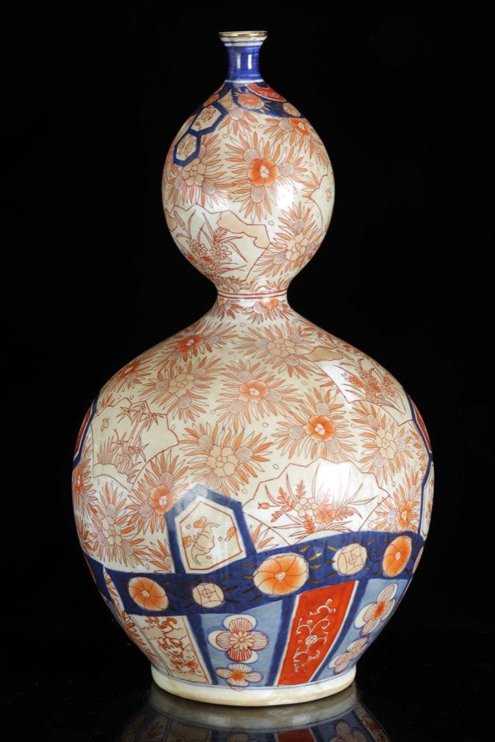 古伊万里 瓢箪形大花瓶 吉祥文 赤絵金彩 染錦 飾壺 大徳利50㎝ 古美術 骨董