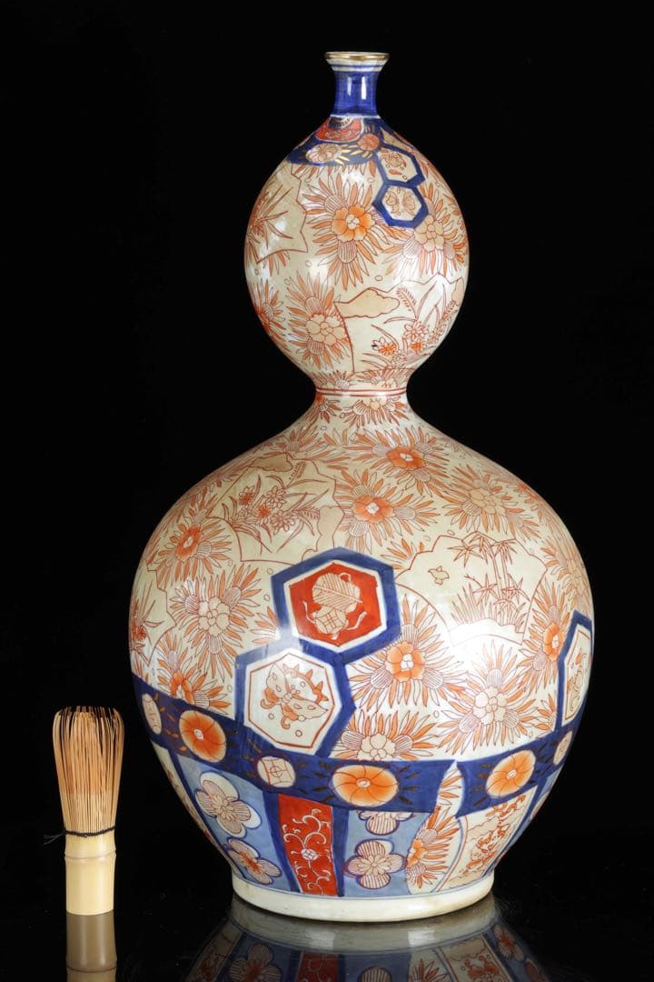 古伊万里 瓢箪形大花瓶 吉祥文 赤絵金彩 染錦 飾壺 大徳利50㎝ 古美術 骨董