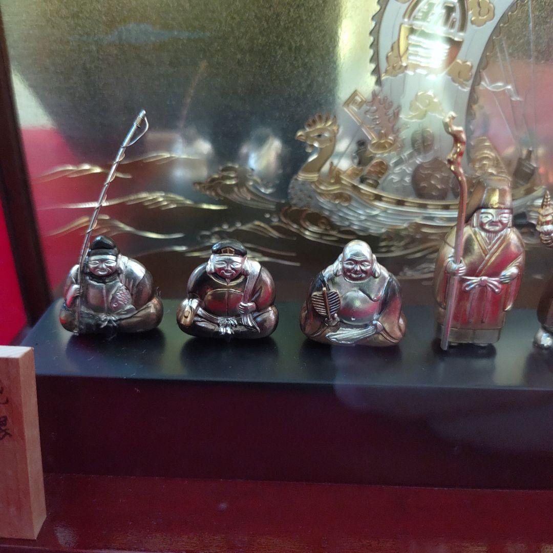 銀製、置物、工芸品、武比古作、縁起物七福神