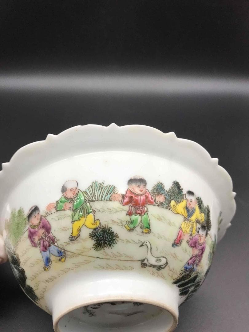 中国古美術　清時代　粉彩　子供人物福紋鉢　水注　水指　盆(C-7)