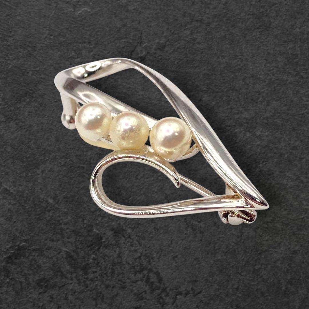 ミキモト アコヤ真珠 ハートブローチ シルバー 3珠 352