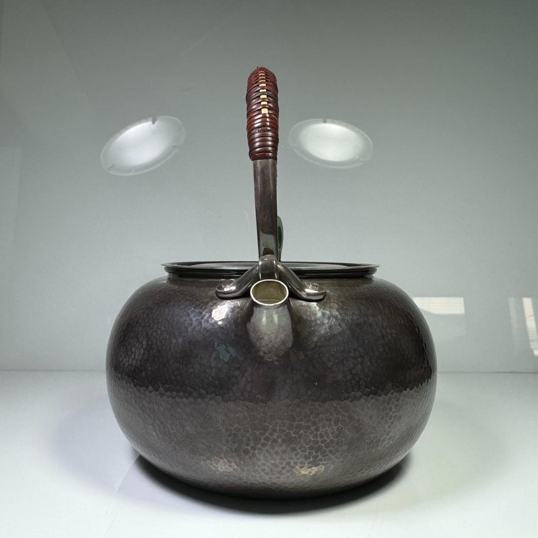 純銀製 羽田花押 寶珠 薬缶 貴石摘 銀瓶 煎茶道具 湯沸 美術品 純銀保証