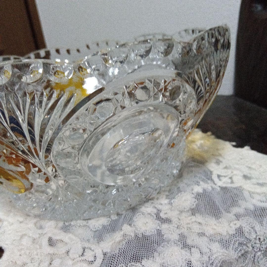 ホフバウワー イエローバードクリスタルガラス ボウル 小鳥アンティーク　西ドイツ