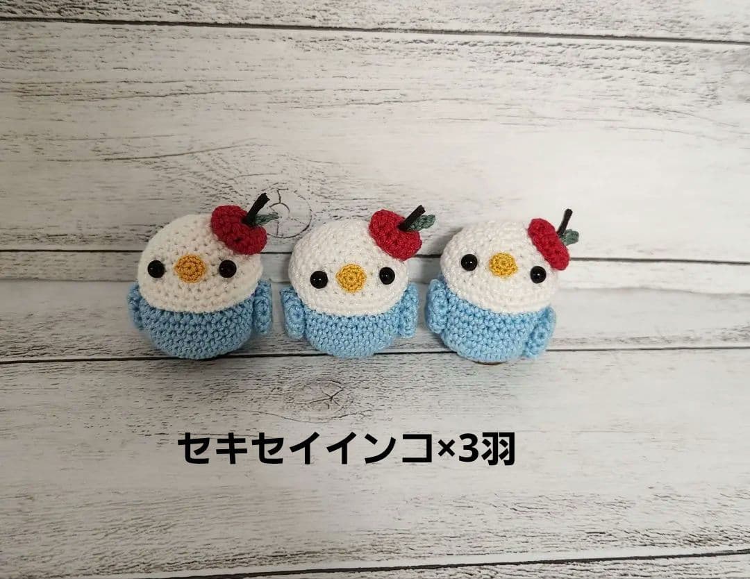 24羽の小鳥さんの編みぐるみ♪（リンゴ帽子付き）