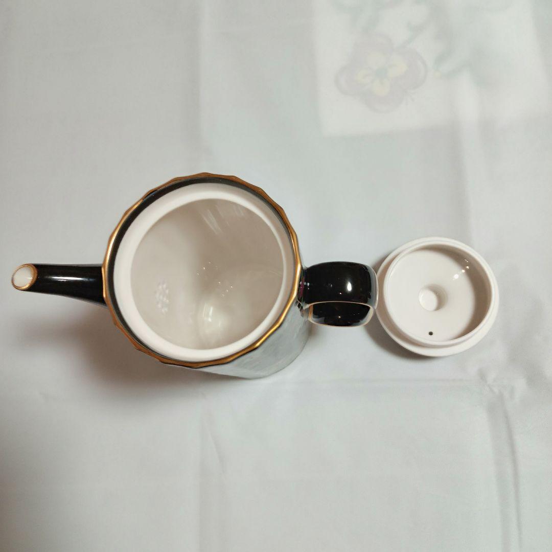 【 中山陶器 宮内庁御用達 】 黒釉桃花ティーセット