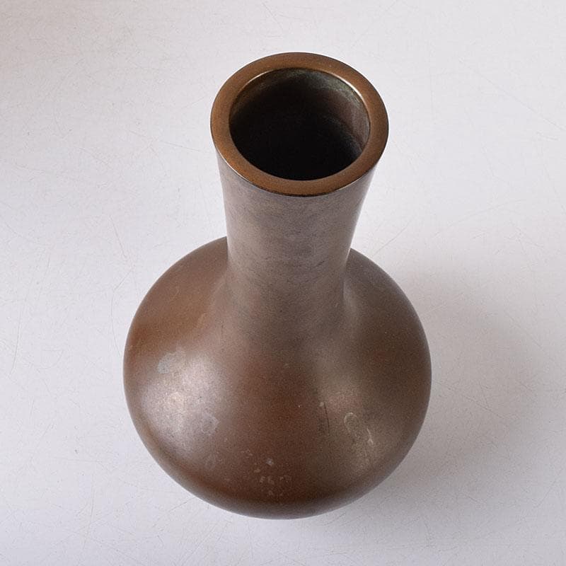 釜師　高木治良兵衛造　唐銅　柄杓立　鶴首花入　共箱　V　7587