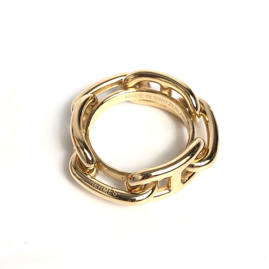 【良品】HERMES エルメス スカーフリング シェーヌダンクル ゴールドカラー