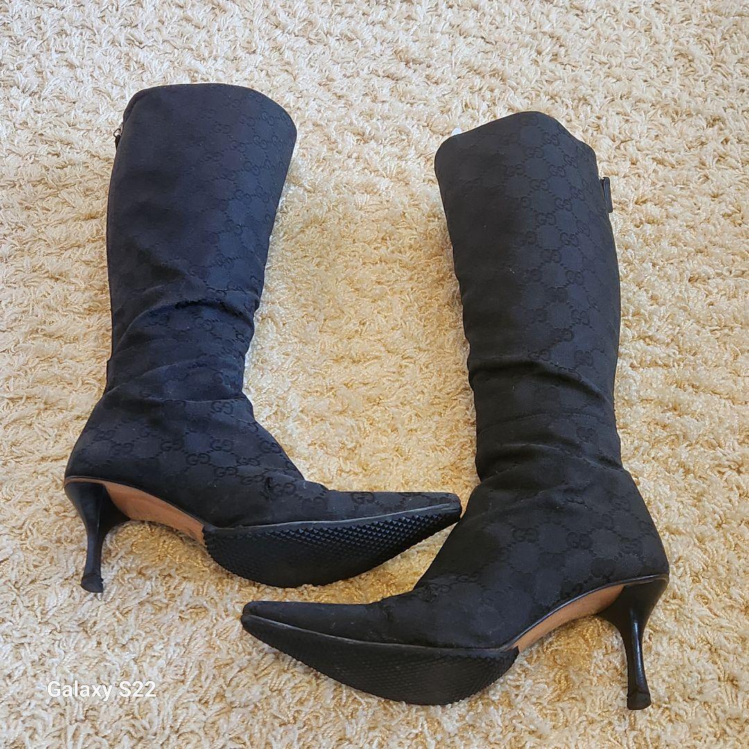 GUCCIグッチGGマーク柄 黒ロングブーツ