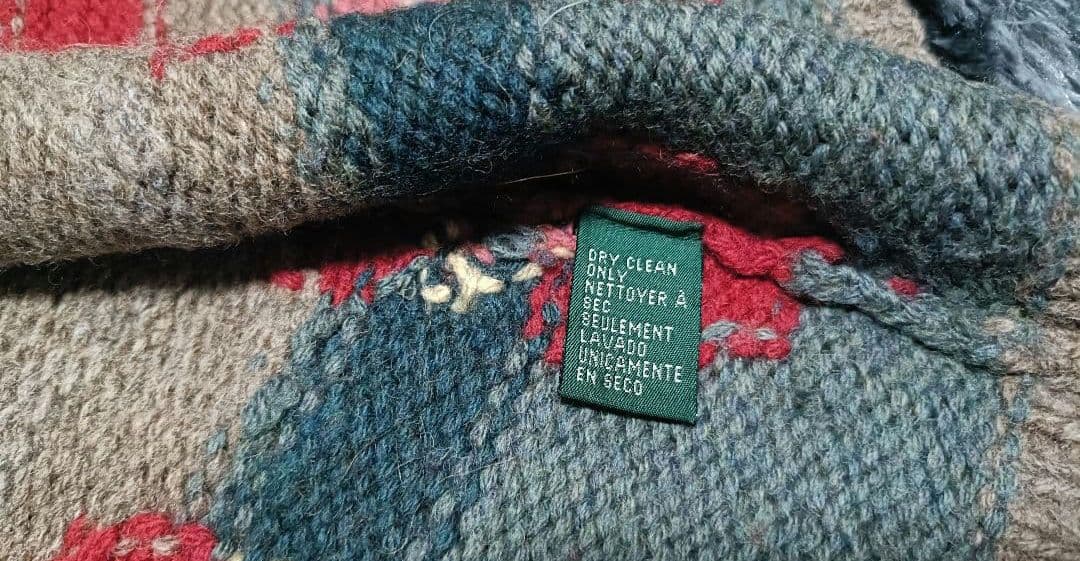 ラルフローレン　90s〜ネイティブ柄ベスト手編み　ウールニット　XL