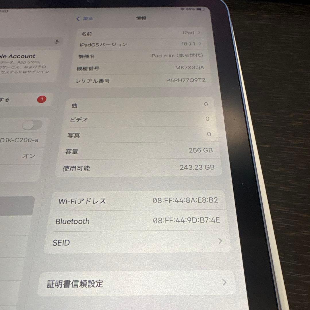iPad mini6 Wi-Fiモデル256GB美品　ケース付き