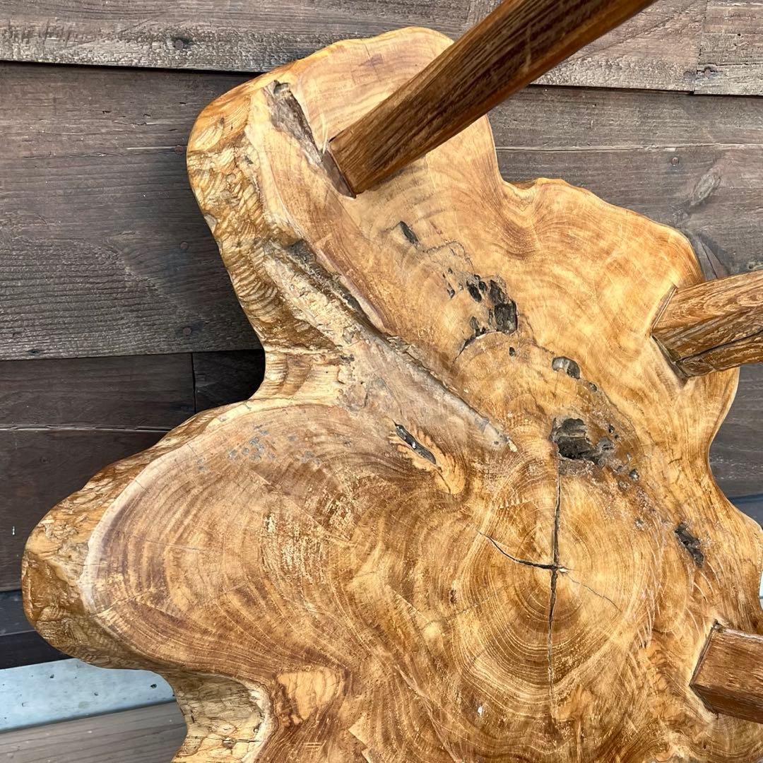 極厚 希少木材 オールドチーク材 切株テーブル 73cm ちゃぶ台 無垢材 机