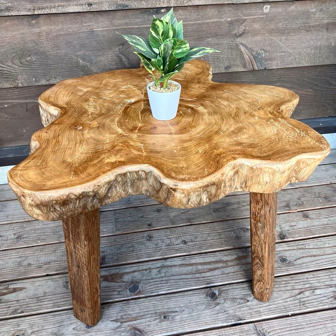 極厚 希少木材 オールドチーク材 切株テーブル 73cm ちゃぶ台 無垢材 机
