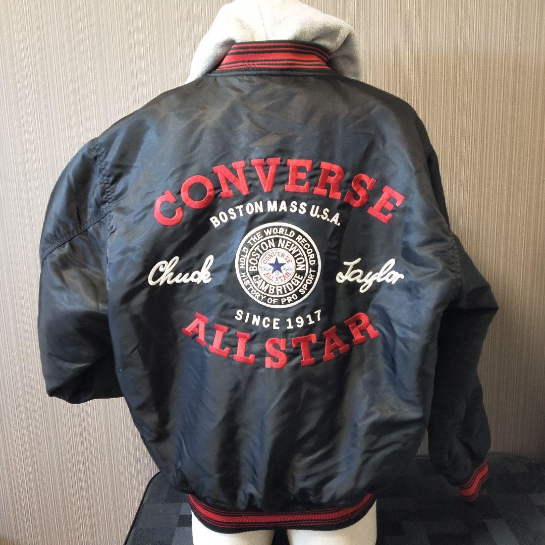 美品】90S CONVERSE スタジャン ブラック 刺繍　アーチロゴ　デカロゴ
