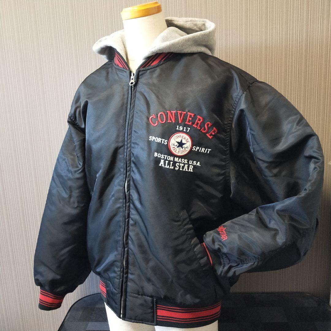 美品】90S CONVERSE スタジャン ブラック 刺繍　アーチロゴ　デカロゴ