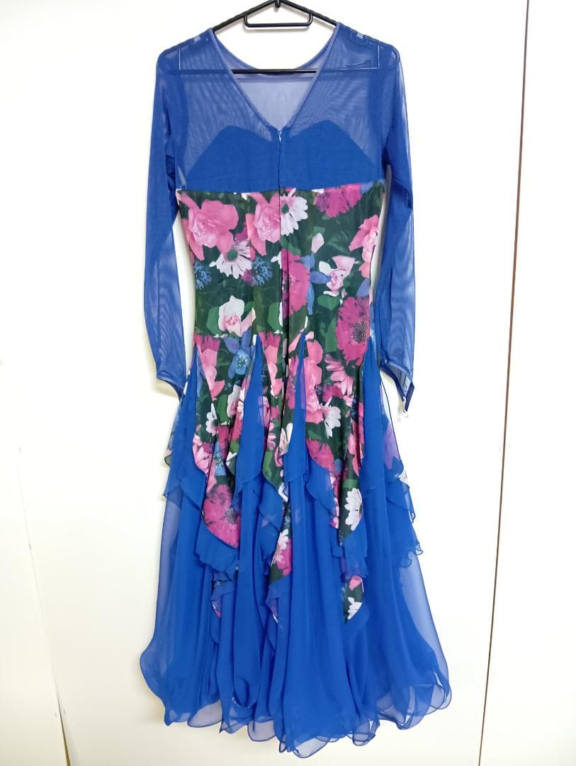 sekine　セキネ　社交ダンス衣装　Sサイズ　7号　ドレス　ワンピース　青　花