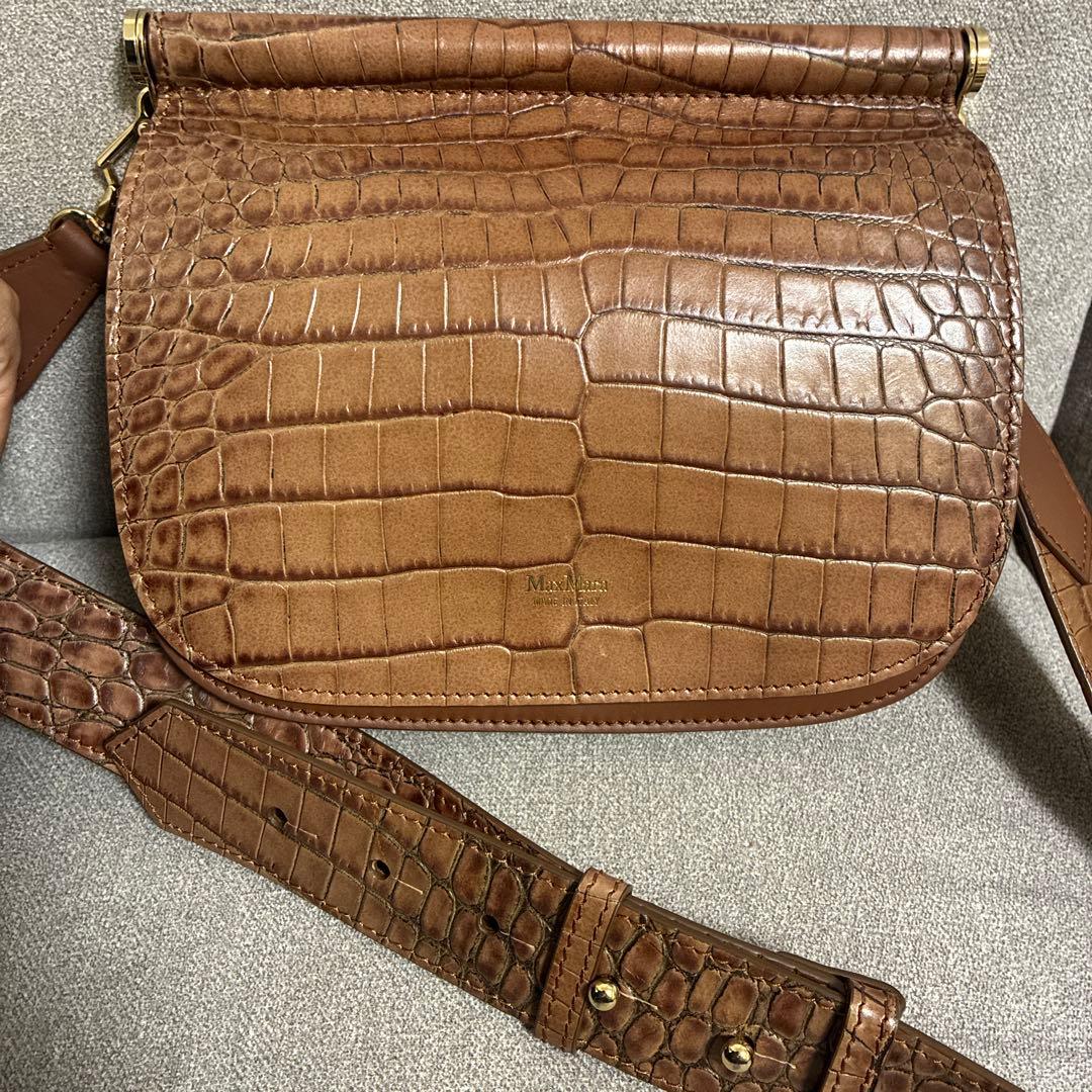 クロコダイル風レザーショルダーバッグ