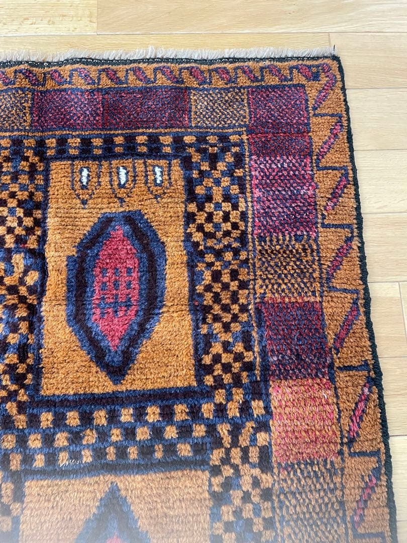 IDEE ラグ マット 145×94 幾何学柄 ブラウン ボルドー ネイビー