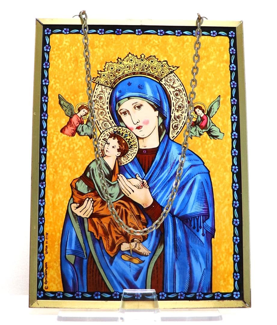 マドンナ&チャイルド 聖母マリア キリスト 天使 ヴィンテージ ステンドグラス