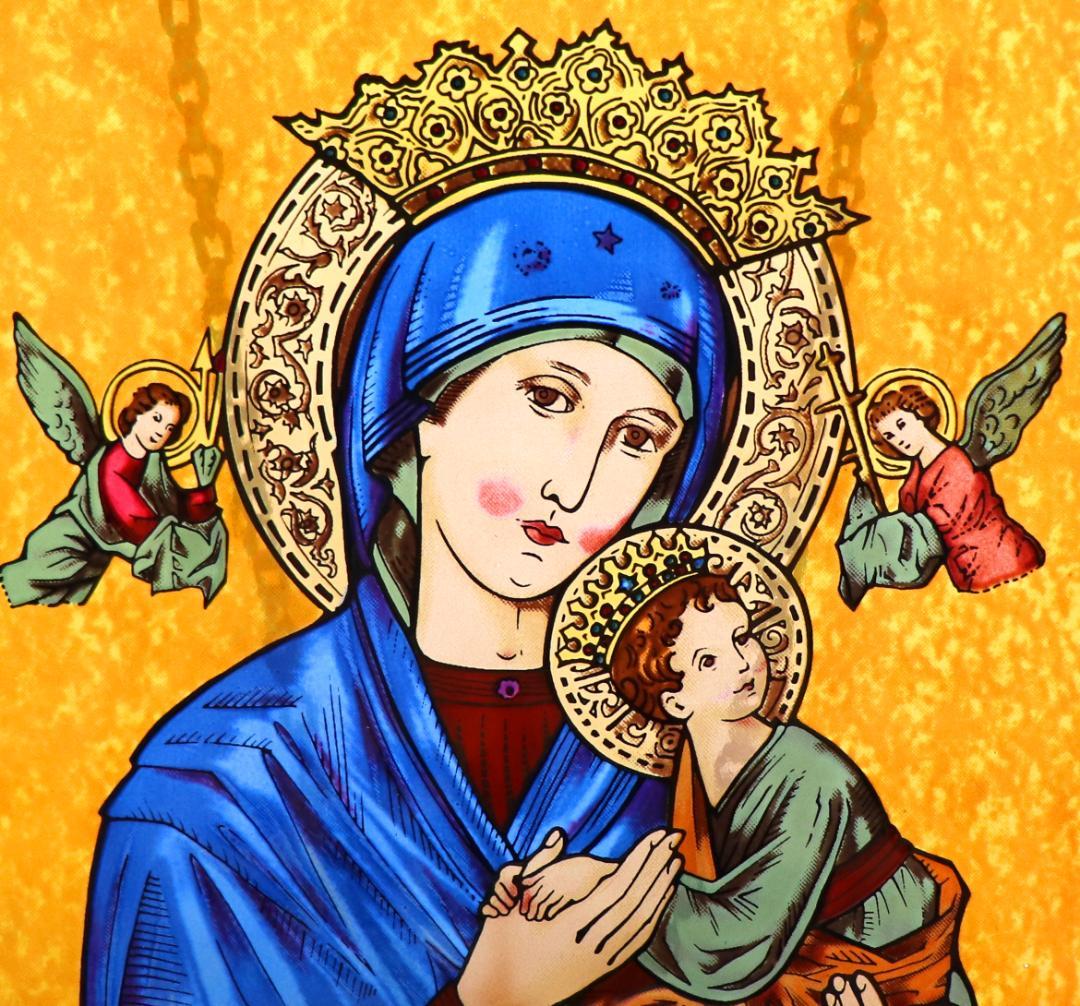 マドンナ&チャイルド 聖母マリア キリスト 天使 ヴィンテージ ステンドグラス