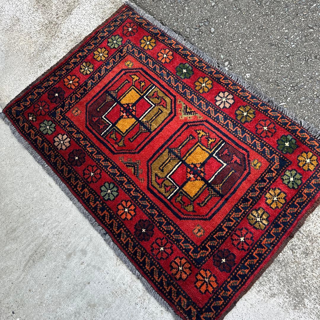 74cmx47cmバルラグ手織り絨毯ヴィンテージ ラグトルクメンラグ