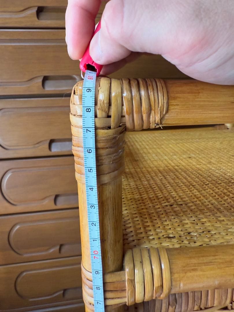 【比較的美品】ラタン 3段収納ラック 取っ手付き　昭和レトロ