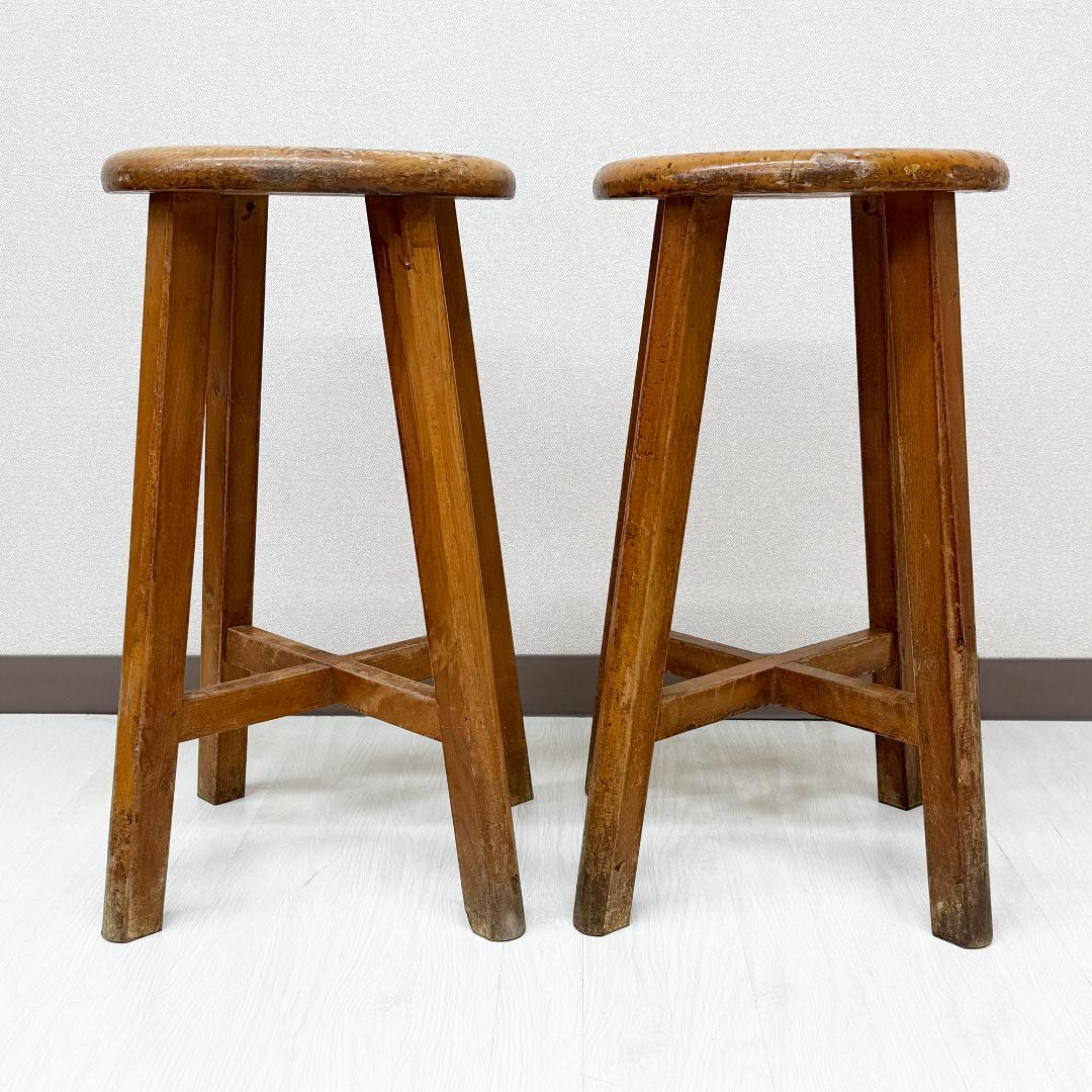 昭和レトロ 木製 丸椅子 2個セット