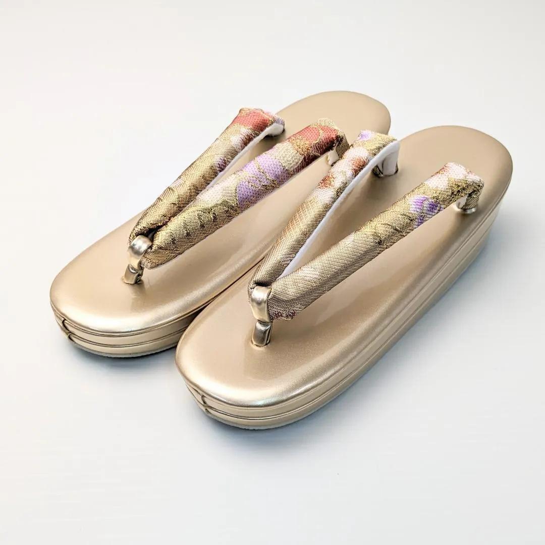 草履バッグセット 振袖 帯地 金 ゴールド 牡丹 フリーサイズ w48-4