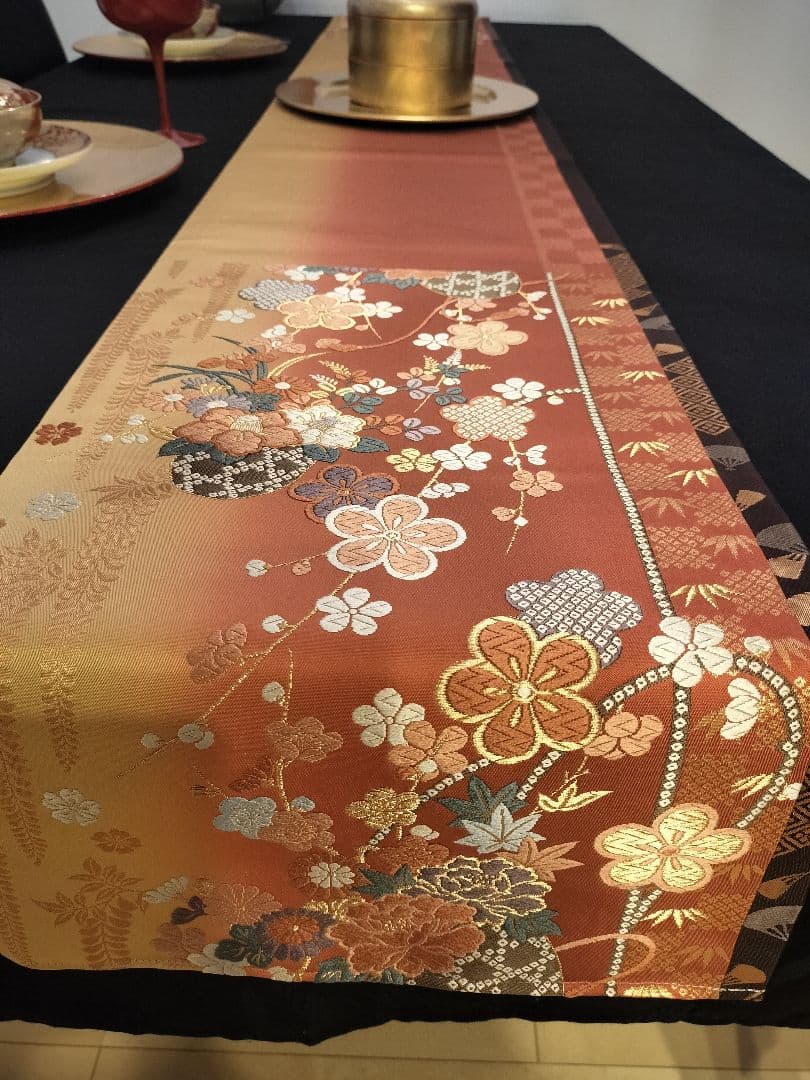 A928★逸品‼️ ひな祭り‼️正絹テーブルランナー2m14cm