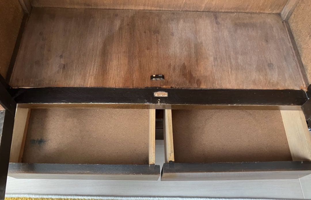 ヴィンテージ 木製キャビネット(モールガラス扉、引出し)