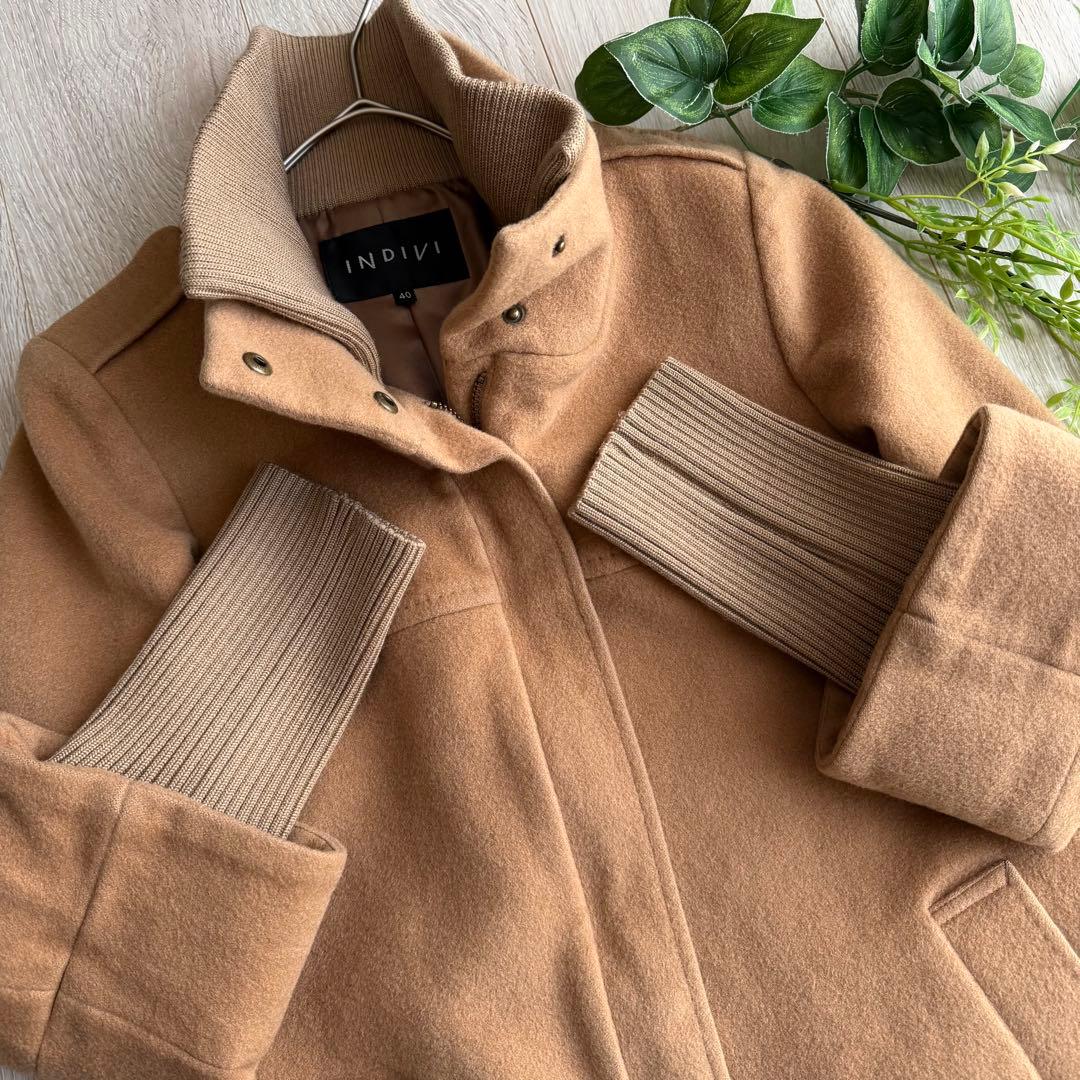 美品 INDIVI インディヴィ コクーン コート ブラウン L 40 ニット袖