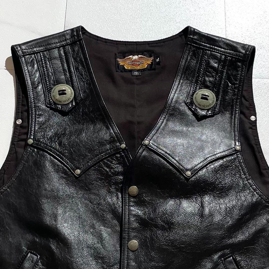 【希少】ハーレーダビットソン レザーベスト XLサイズ 牛革 レースアップ 黒