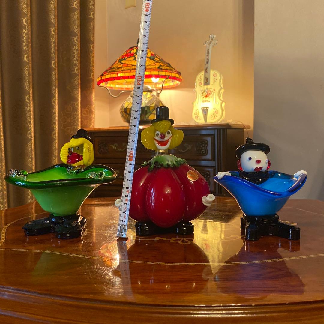 イタリア　ムラーノ　ガラス　ピエロ　3種　3体　小物置き　インテリア　レア　希少