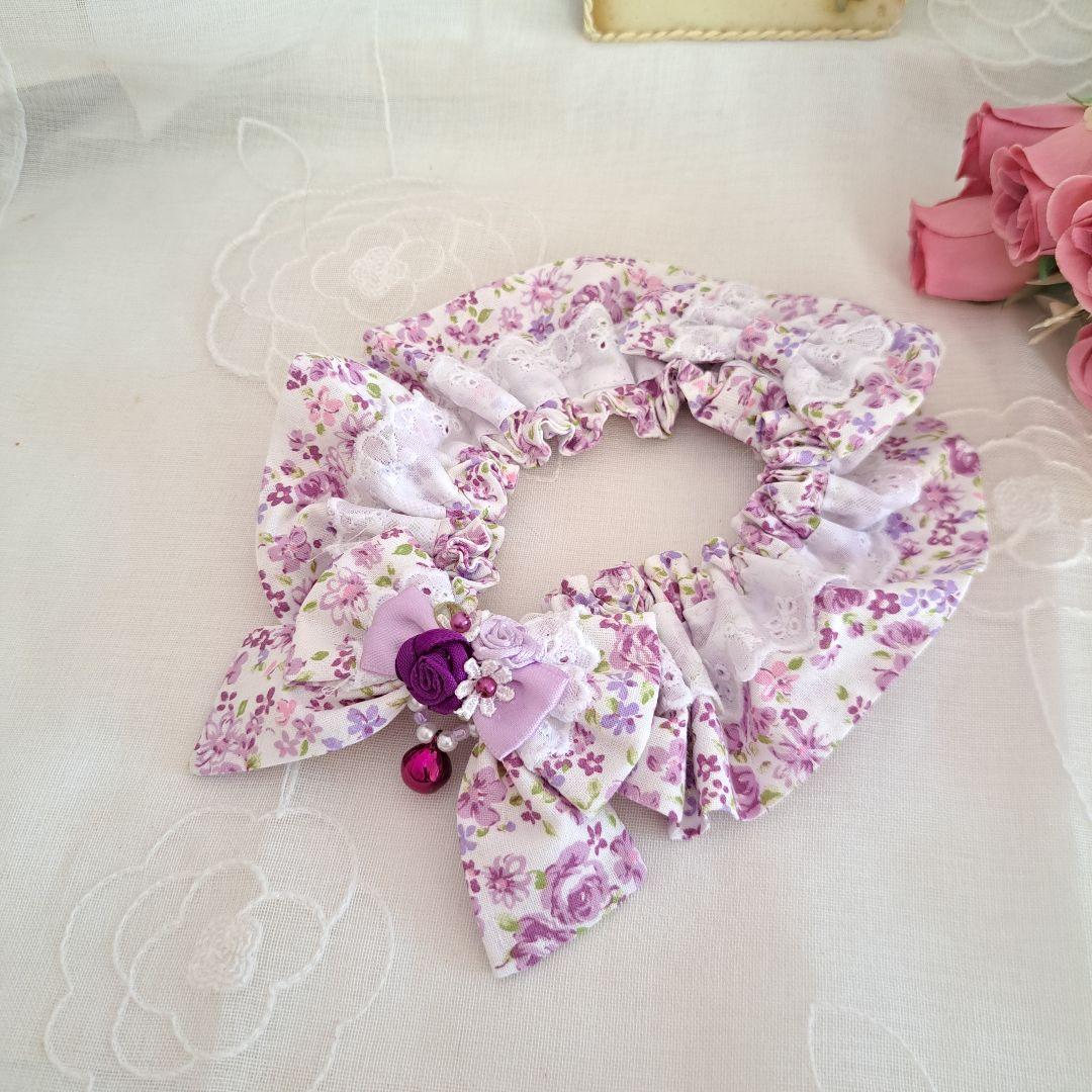 幅広シュシュ(パープルローズ)わんちゃん猫ちゃん用