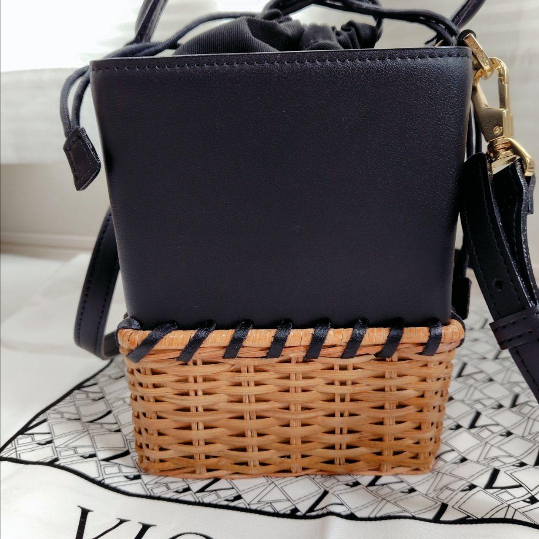 極美品　ヴィオラドーロ　ラタン　カゴバッグ　イタリアンスプリットレザー　ブラック