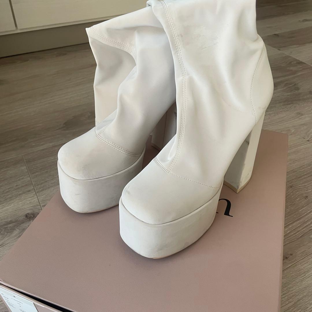 Darich ウルトラストレッチレザーロングブーツ　アイボリー M