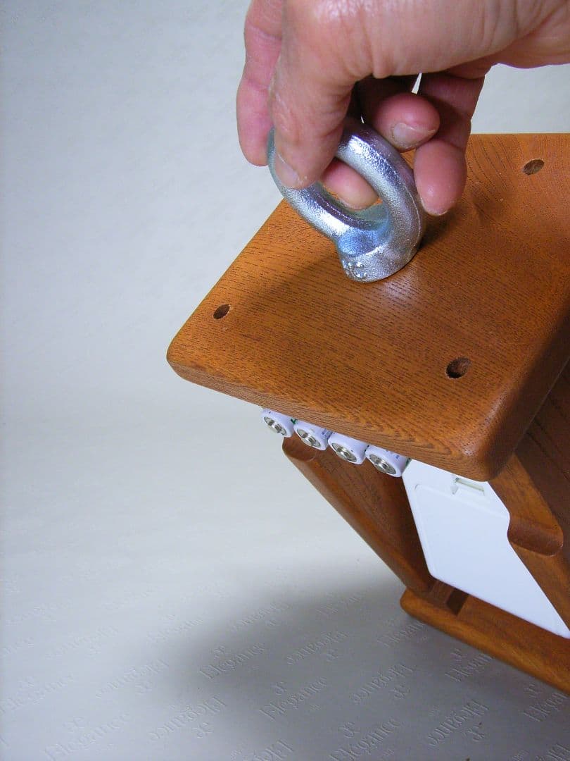 V014総欅板材M16アイボルト付電波目覚まし時計（カシオTQT−351NJ使用